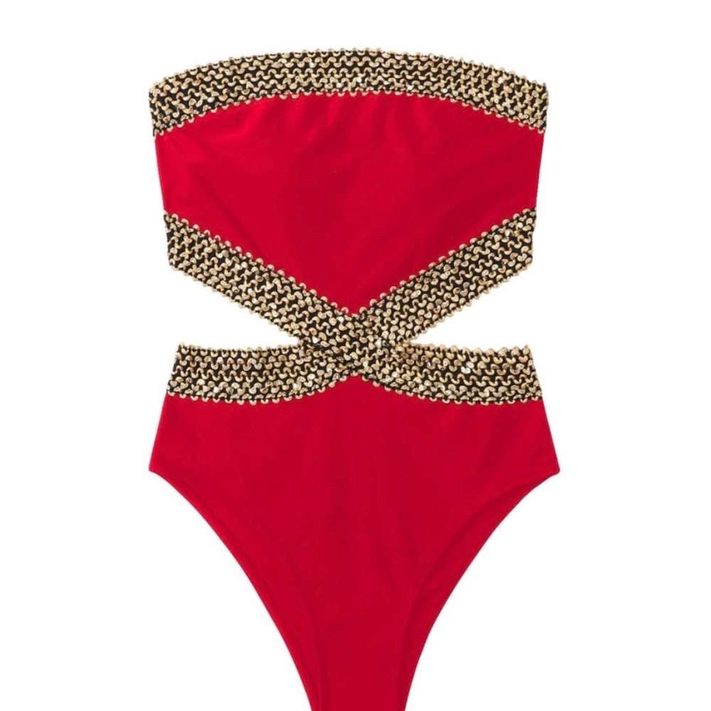 Women's Stitch Detail Strapless One Piece Swimsuit Cut Out Bandeau Bathing Suit